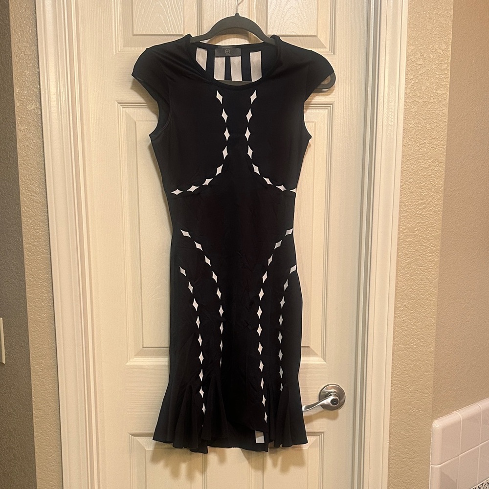 Alexander McQueen Black and White Geometric Pattern Dress